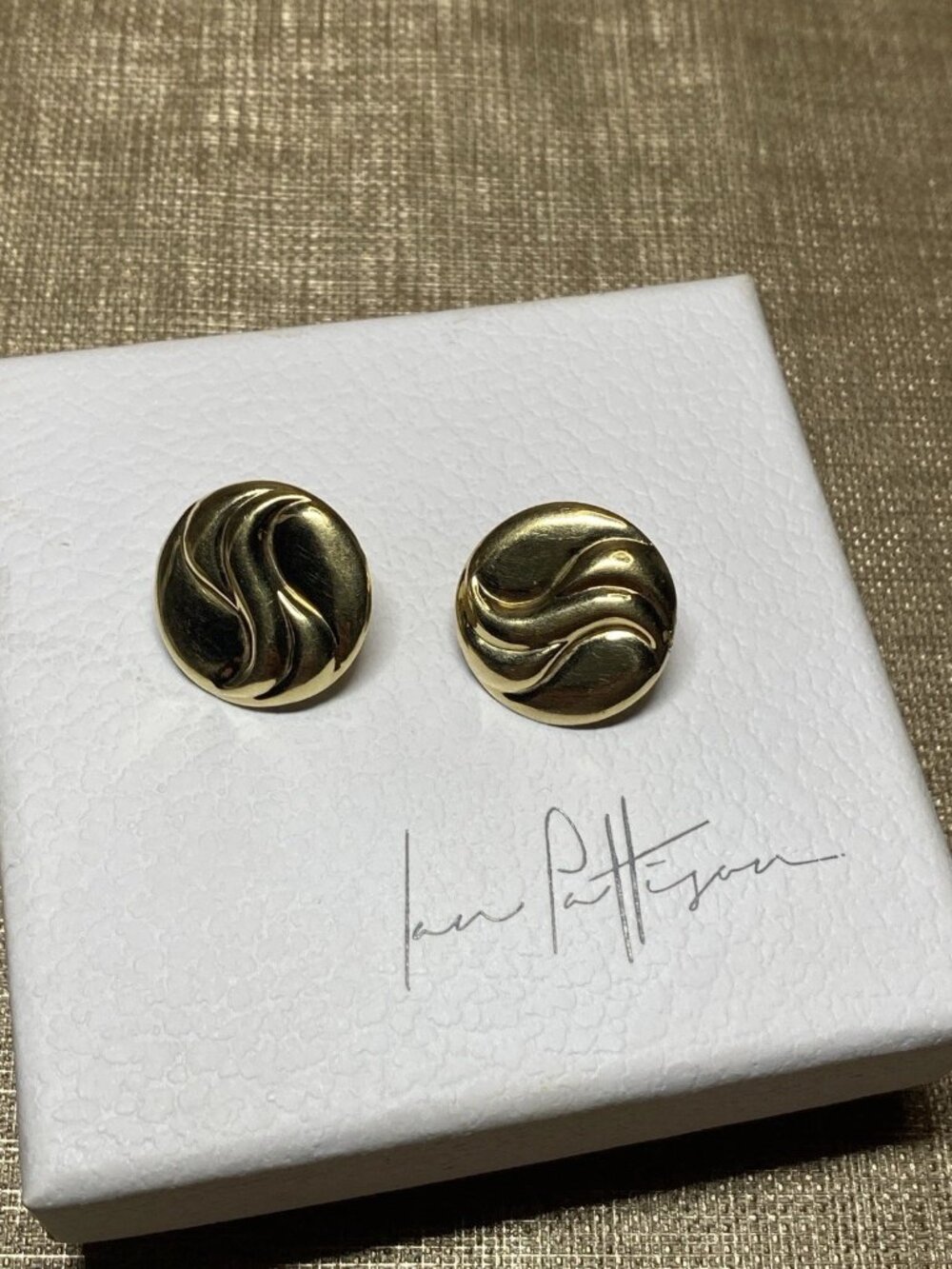 Vintage Jean Patou 14K Gold Stud Earrings 22mm Designer Signed
